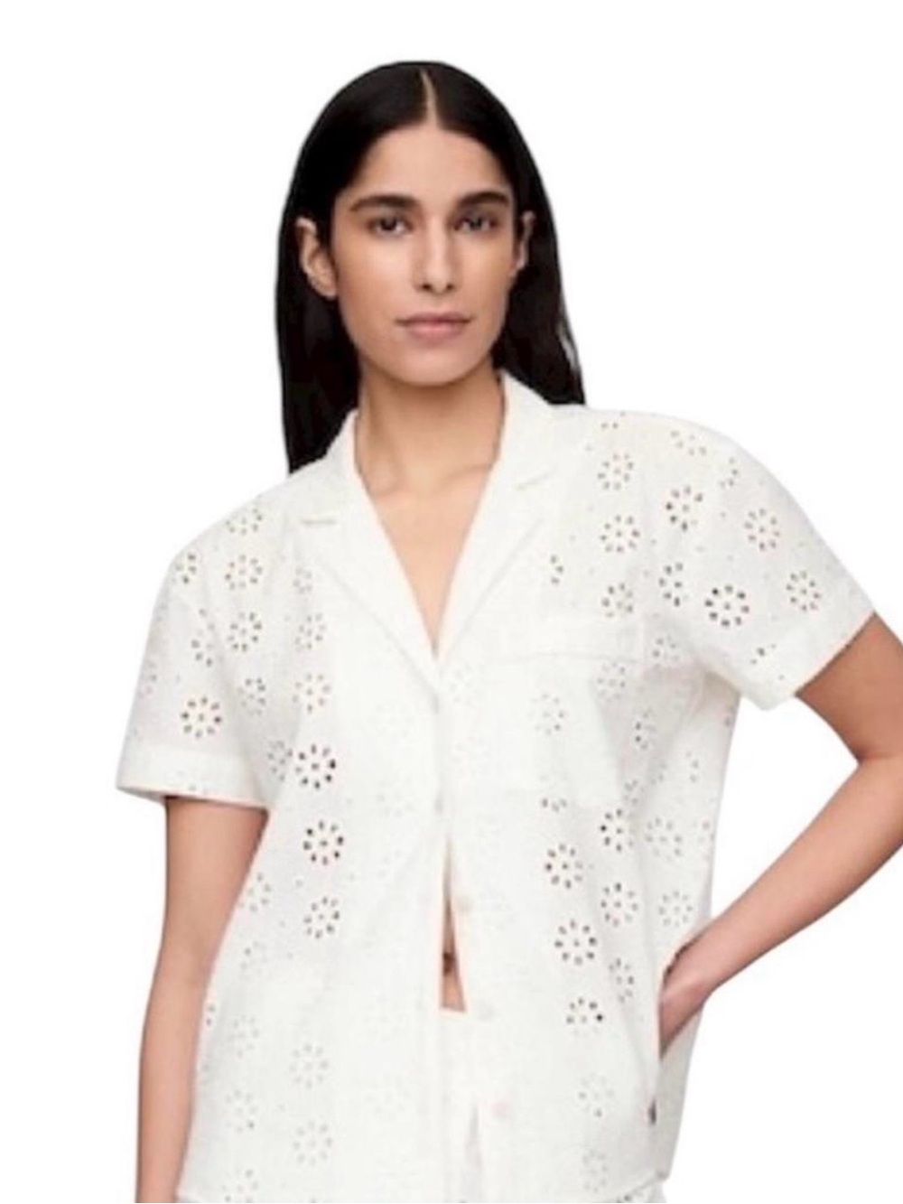 GAP Body White Eyelet Poplin PJ Shirt Size Large